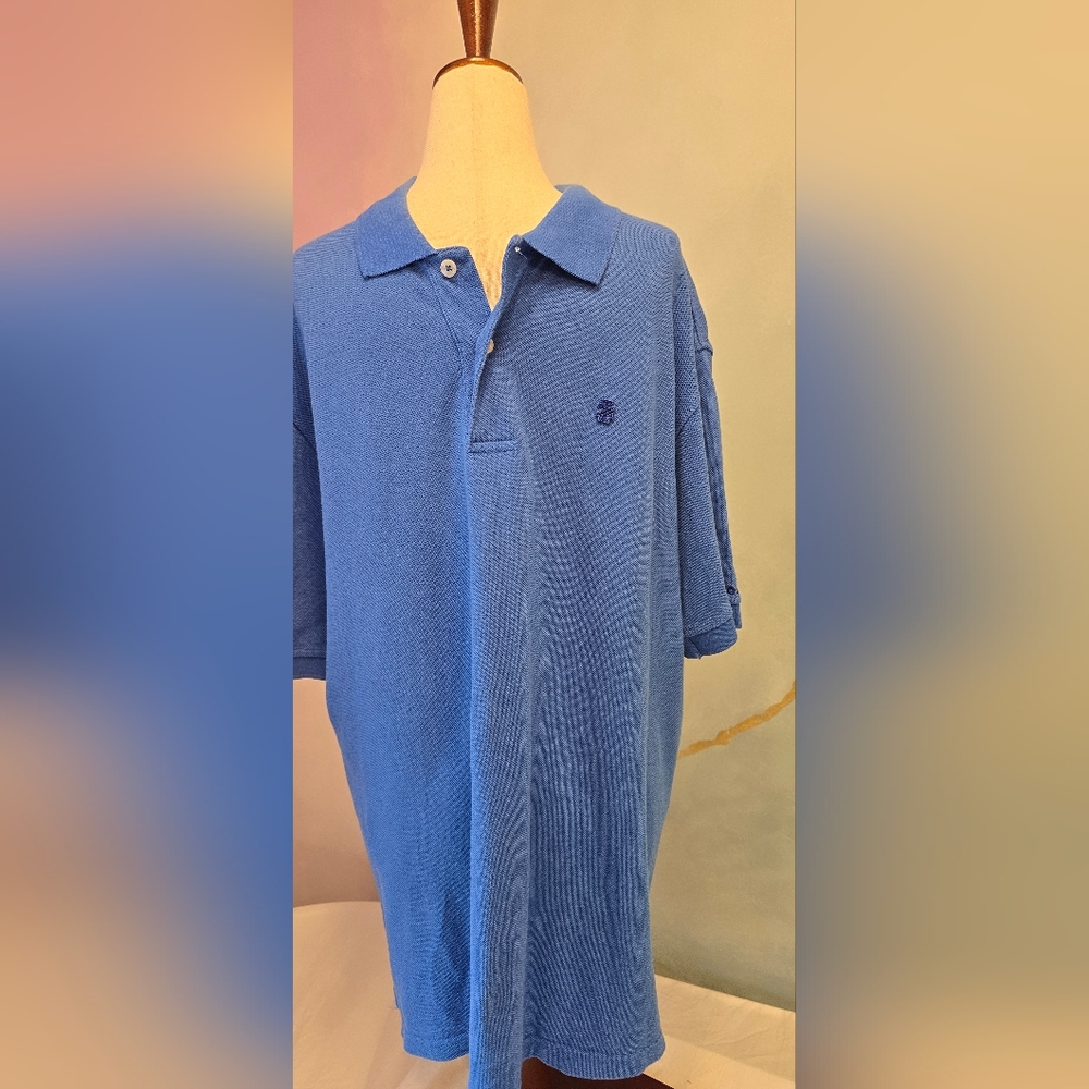 Izod Men's Blue Pique Polo Short Sleeve Collared Shirt 100% Cotton L